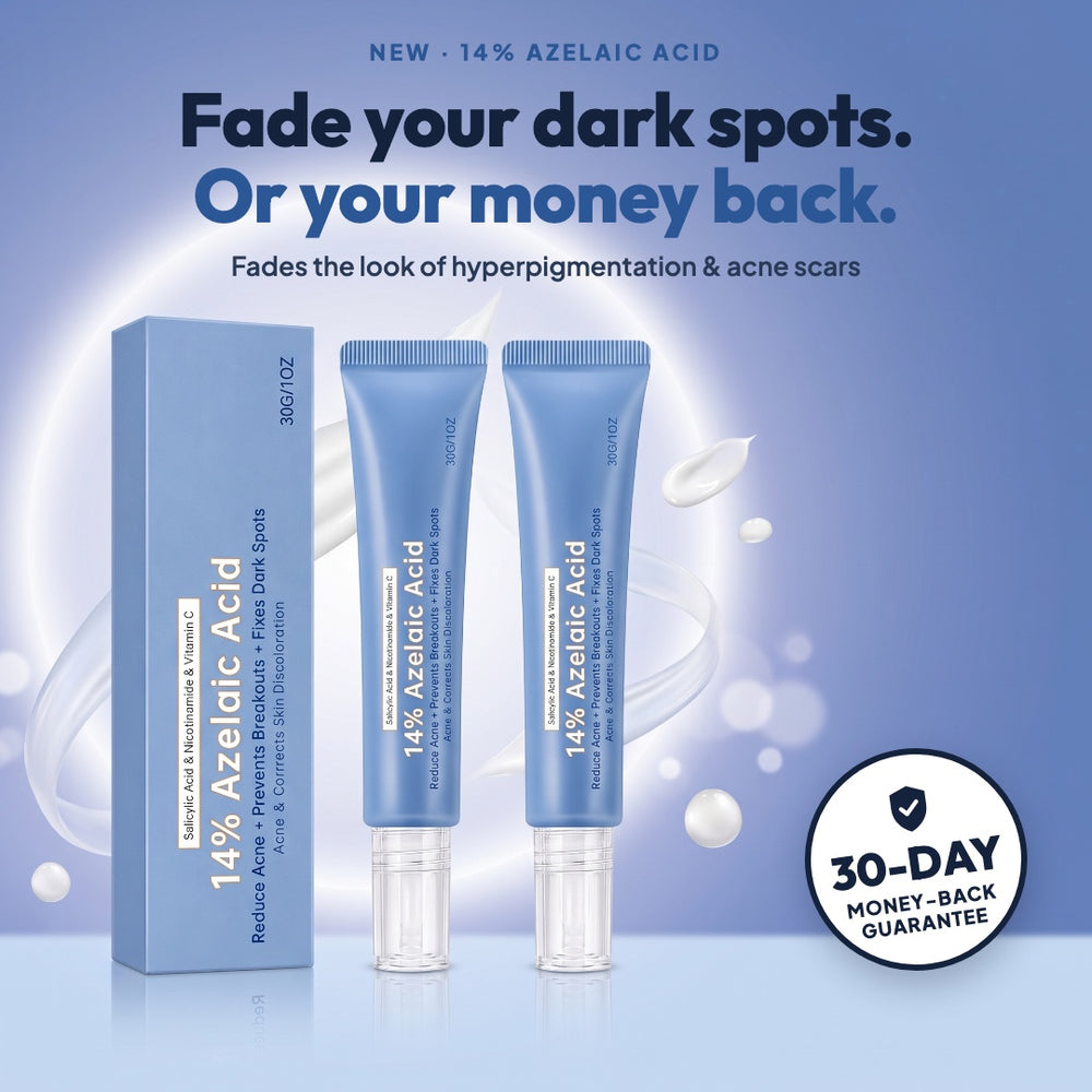 14% Azelaic Acid dark spot cream, box and two tubes
