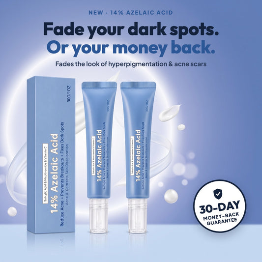 14% Azelaic Acid dark spot cream: fade your dark spots or your money back, 30-day money-back guarantee
