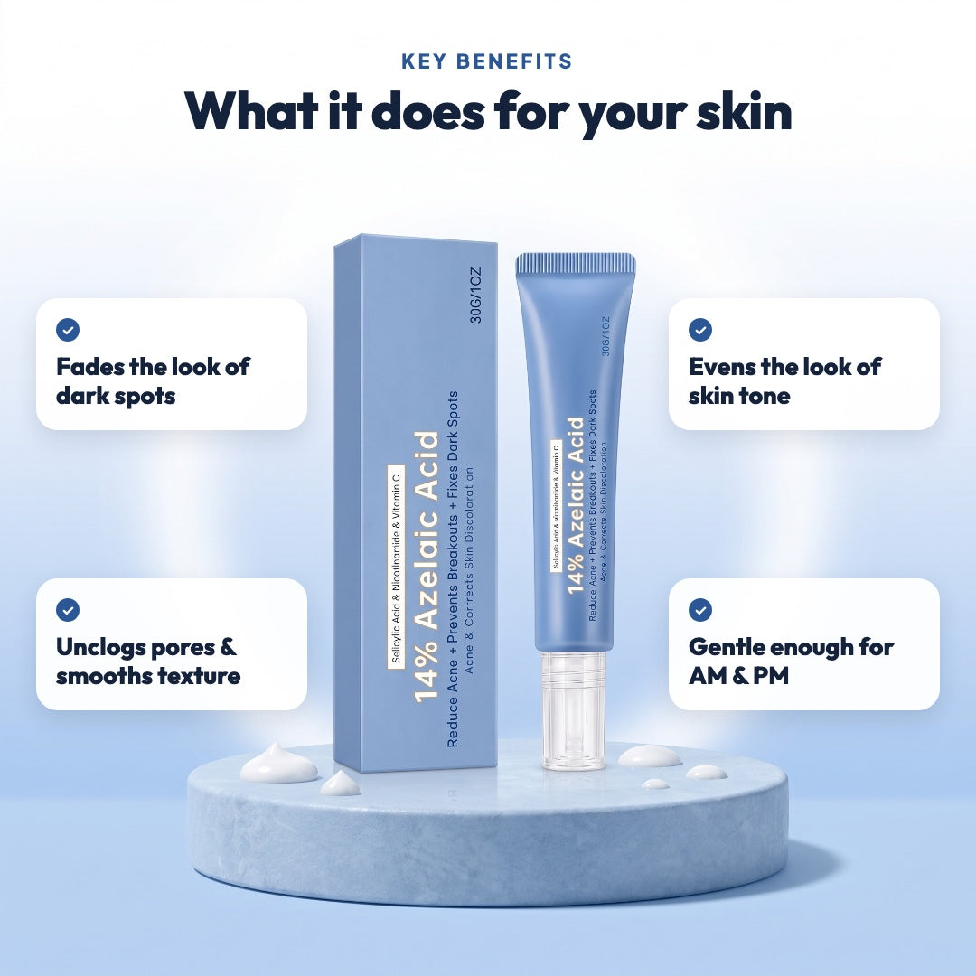 Key benefits: fades the look of dark spots, evens the look of skin tone, unclogs pores, gentle AM and PM
