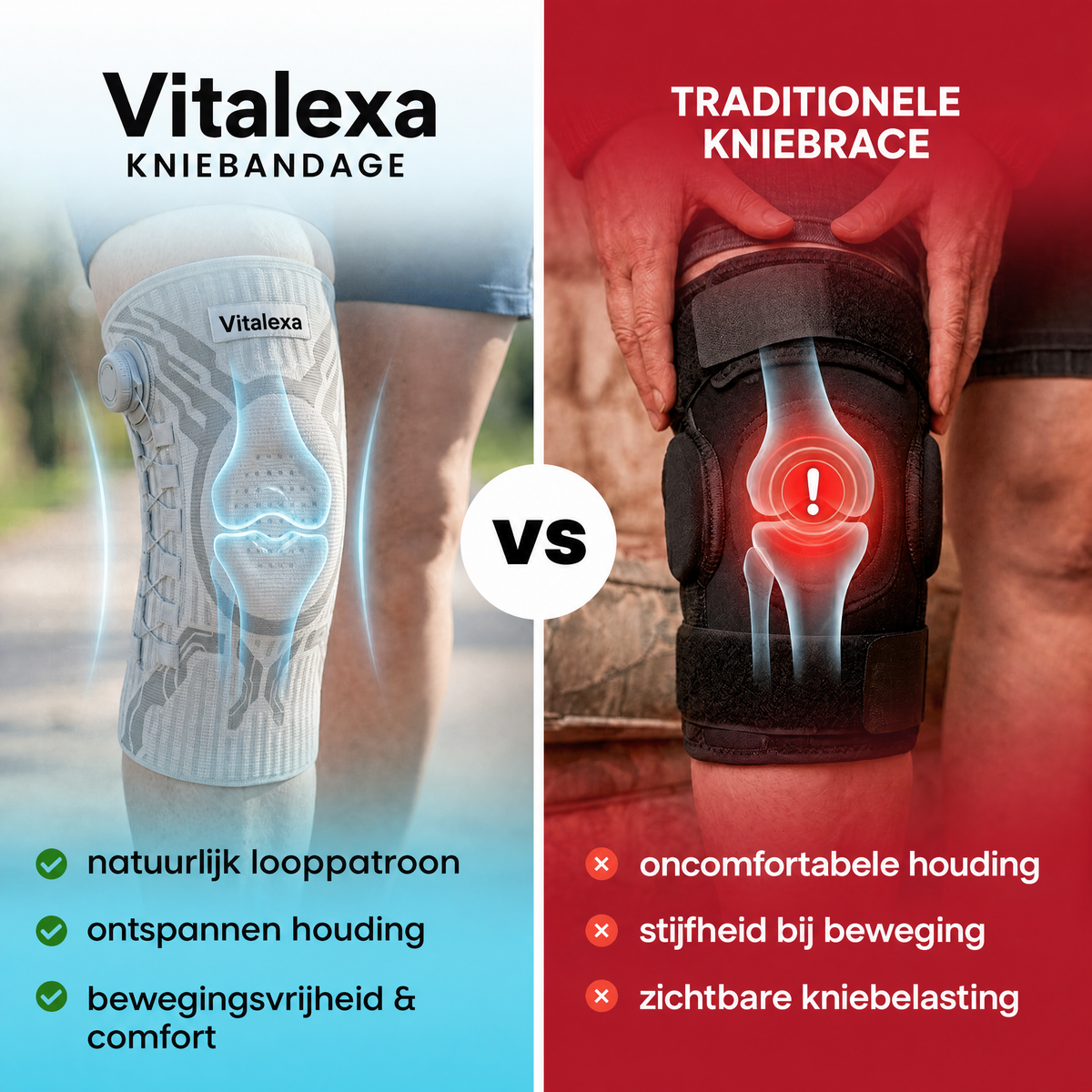 Vitalexa Kniebandage vs traditionele kniebrace